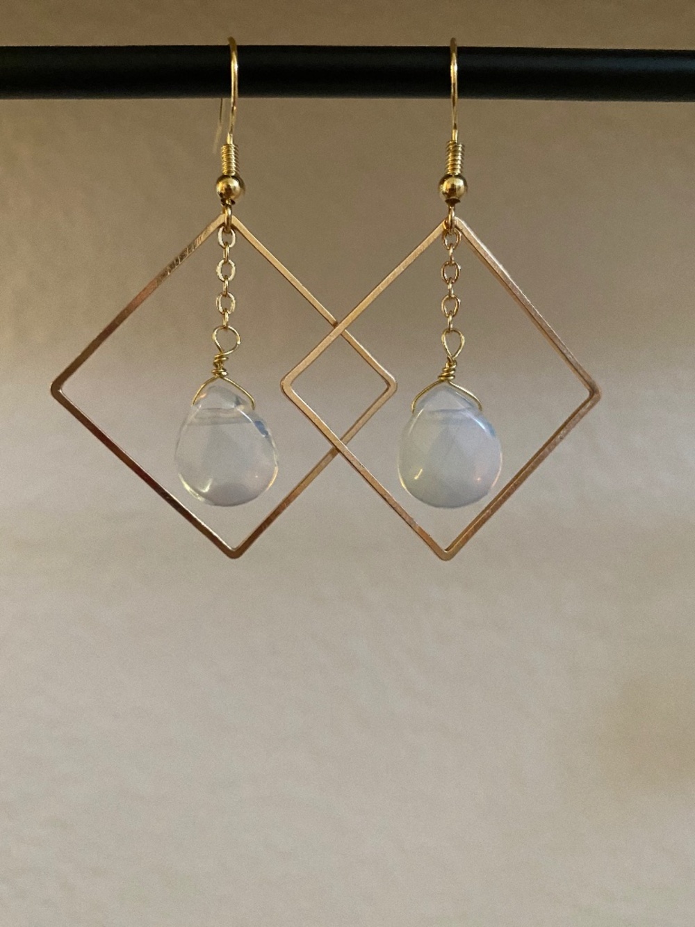 Handmade Square Hoop Earrings with Opal